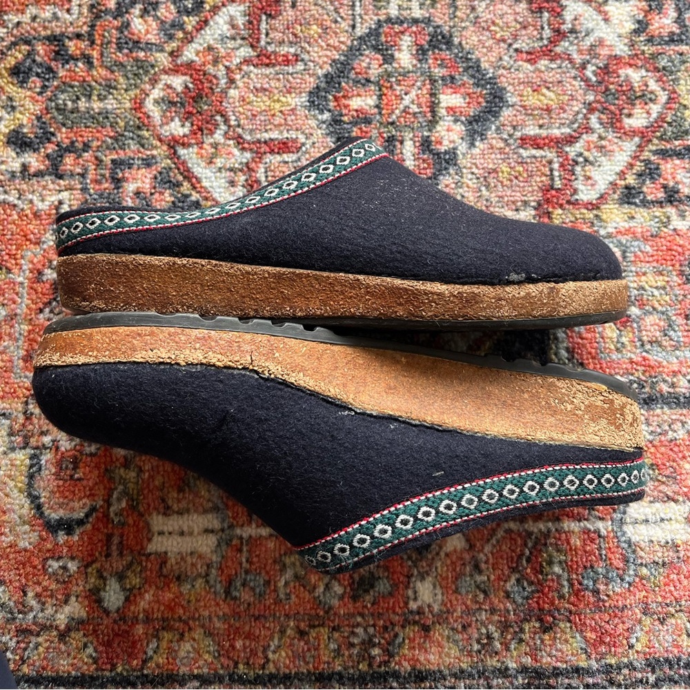 Haflinger Black Wool Slip-On Clogs with Trim - Picture 5 of 7